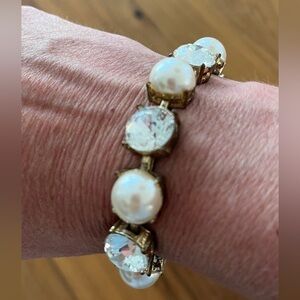 ZENZII Bracelet Faux Pearl Rhinestone Gold Tone Metal Adjustable Toggle Closure